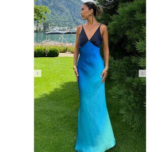 12th Tribe Mirabella Blue Satin Sorbet Maxi Dress - Size S